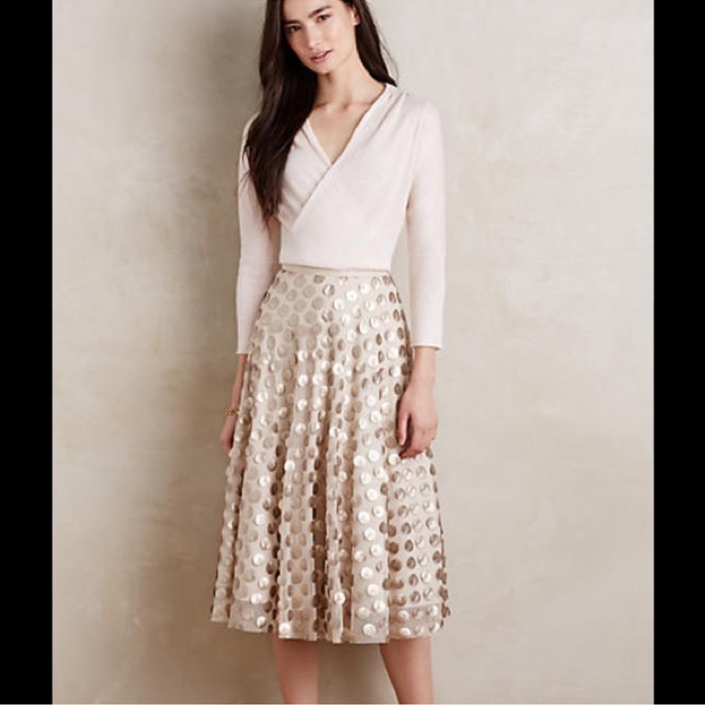 Eva Franco Cream Sequin Midi A-Line Skirt